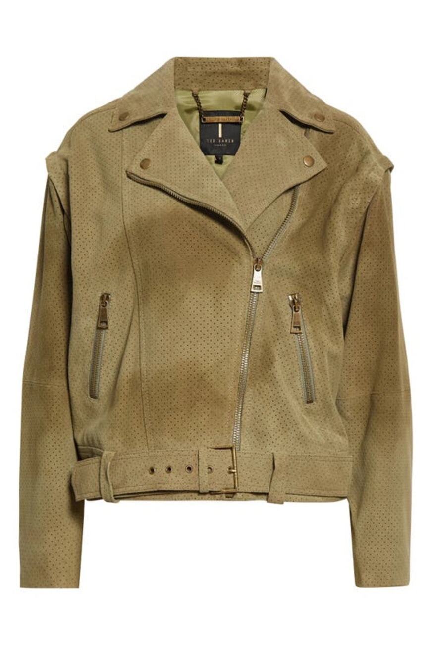 NEW Ted Baker Green Suede Moto Jacket